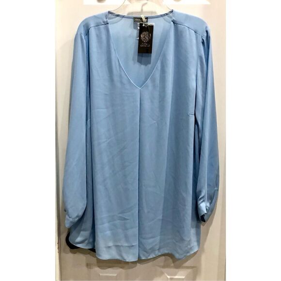 VINCE CAMUTO - NWT - L Sz 1X Pleated-Front Long Sleeve Tunic in "Light Chambray" - Picture 5 of 14